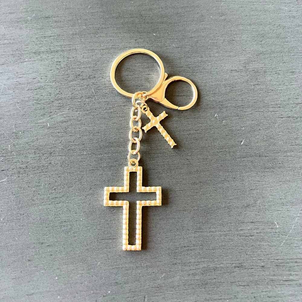 Gold Double Cross Allover Blue Turquoise Rhinestone 4